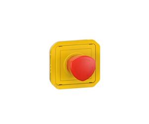 Coup de poing d'urgence poussoir déverrouillage 1/4 tour étanche PLEXO avec enjoliveur jaune et bouton rouge - - 069549L