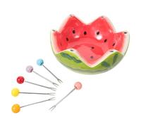 Coupe à Fruits Pastèque avec Fourchettes à Mignonnes en Acier Inoxydable | Bol de Service Rouge Brillant, pour Apéritifs, Pique-niques et Présentations de Desserts