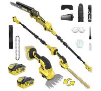 Coupe-Bordure & Pôle Sans Fil 6 En 1, Mini Scie À Chaîne 8 Inch Et Coupe-Bordure, Moteur Brushless, Réglable 0-180°, Étendu Jusqu'à 4,5m, 2 Batteries 4,0 Ah, Idéal Pour La Taille Des Haies (Jaune yel)
