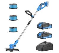 Coupe-Bordure sans Fil avec 2X 2.0Ah Batteries et Chargeur - Débroussailleuse Électrique Ultralégère 1,9kg, Largeur 30cm, 9000RPM, 3 Bobines - Idéal pour Finitions de Pelouse (Bleu Clair)