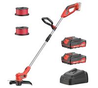 Coupe-Bordure sans Fil avec 2X 2.0Ah Batteries et Chargeur - Débroussailleuse Électrique Ultralégère 1,9kg, Largeur 30cm, 9000RPM, 2 Bobines - Idéal pour Finitions de Pelouse (Rouge)