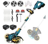 Coupe Bordure sans Fil avec Batterie, 21V Brushless Debrouissalleuses Batterie avec 4 Types de Lames et 2 Batteries 4.0 Ah, Coupe Bordure pour Tondre Le Jardin et la Pelouse (Bleu)