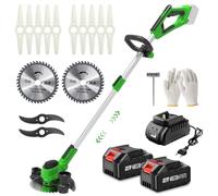 Coupe Bordure sans Fil avec Batterie, 21V Coupe Bordure Batterie avec 3 Types de Lames et 2 Batteries 3.0 Ah, Débroussailleuse à Batteries pour Tondre Les Pelouses du Jardin Pelouse Ferme (Vert)
