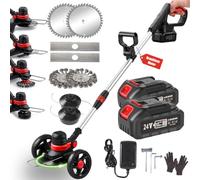 Coupe Bordure sans Fil avec Batterie, 4 en 1 Lame Coupe Bordure avec Batterie Lithium 4.0Ah x2, Bobine de Fil, Tete Brosse Debroussailleuse Electrique sans Fil(Brushless, 30cm Coupe)