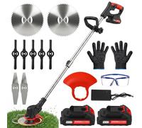 Coupe Bordure sans Fil avec Batterie, Debroussailleuse Electrique sans Fil avec 3 Types Lames, 2 Batteries 21V, Tête Pivotante 90°, Poignée Réglable, Rotofil Batterie pour Jardin et la pelouse