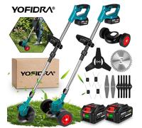 Coupe-bordures sans fil 6-en-1, avec 2 batteries de 3000 mAh, angle de coupe de 180°, manche télescopique (100-135 cm) repliable, poignée supplémentaire et roulettes, pour le jardin et la cour