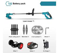 Coupe-bordures sans fil - Tondeuse à gazon électrique - Moteur sans balais de 1 500 W - Largeur de coupe de 12,5 cm - Poignée rabattable - 1 batterie avec prise UE - Compatible avec les batteries 18–2