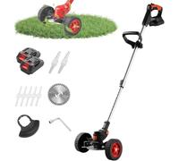 Coupe-Bordures sans Fil, Tondeuse Électrique Rotative 3 en 1 De 450 W, Débroussailleuse À Batterie 21 V avec Roues, 3 Types De Lames Et 2 Batteries pour Lentretien du Jardin Et De La Pelouse.