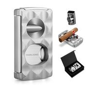 Coupe-cigare V-Cut 4 en 1 à coupe droite One Touch, ciseaux coupe-cigare à double lame en acier inoxydable avec poinçon, coffret cadeau, accessoires idéaux pour les amateurs de cigares (silver)