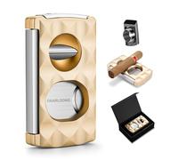 Coupe-cigare V-Cut 4 en 1 à coupe droite One Touch, ciseaux coupe-cigare à double lame en acier inoxydable avec poinçon, coffret cadeau, accessoires idéaux pour les amateurs de cigares (gold)
