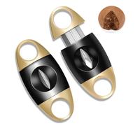 Coupe-cigares en forme de V, ciseaux à cigares avec lame tranchante en acier inoxydable Jauge jusqu'à 60+ bagues pour une utilisation à l'intérieur et à l'extérieur (Noir-Or)