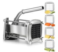 Coupe Frite Professionnel,Sopito Coupe Frites Manuel 4 Lames | Inox , Lames Interchangeables, Poignée Ergonomique, Base Ventouse, Compatible Lave-Vaisselle, Rangement Compact