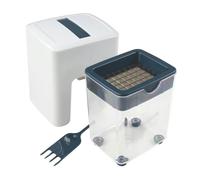Fackelmann Coupe-frites manuel 27902 – avec récipient et brosse, blanc/bleu, 11,5×10×16 cm