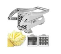 Coupe Frites Manuel, Coupe Frites en Acier Inoxydable avec 2 Lames de Rechange, Coupe Pomme de Terre Frite Antidérapante, (Argent)