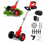 Coupe-Herbe sans Fil 21 V avec Batterie, Chargeur et 8 Lames Red-10-CellBattery