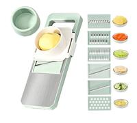 Coupe-légumes 6 en 1 avec protection des mains, mandoline multifonction, râpe à légumes, coupe-julienne, mandoline pour stylos, disques (vert)