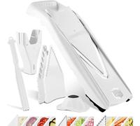 Coupe-Légumes Börner V5 (Plus Set) • Mandoline en V Réglable + Accessoires Supplémentaires + Éplucheur • Avec Lame en V en Acier Inoxydable • Pour Tranches, Bâtonnets, Dés • Blanc