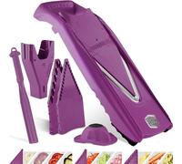 Coupe-Légumes Börner V5 (Plus Set) • Mandoline en V Réglable + Accessoires Supplémentaires + Éplucheur • Avec Lame en V en Acier Inoxydable • Pour Tranches, Bâtonnets, Dés • Violet