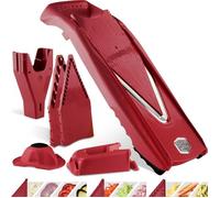 Coupe-Légumes Börner V5 (Profi Set) • Mandoline Réglable en V • 7 pièces avec 10 Épaisseurs de Coupe • Lame en Acier Inoxydable • Set de Mandoline + Station d'Accueil • Rouge