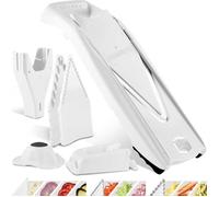 Coupe-Légumes Börner V5 (Profi Set) • Mandoline Réglable en V • 7 pièces avec 10 Épaisseurs de Coupe • Lame en Acier Inoxydable • Set de Mandoline + Station d'Accueil • Blanc