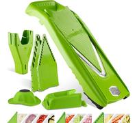 Coupe-Légumes Börner V5 (Profi Set) • Mandoline Réglable en V • 7 pièces avec 10 Épaisseurs de Coupe • Lame en Acier Inoxydable • Set de Mandoline + Station d'Accueil • Vert