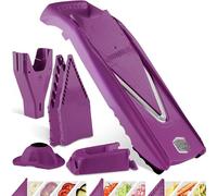 Coupe-Légumes Börner V5 (Profi Set) • Mandoline Réglable en V • 7 pièces avec 10 Épaisseurs de Coupe • Lame en Acier Inoxydable • Set de Mandoline + Station d'Accueil • Violet