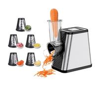 Coupe-légumes électrique 5-en-1, Râpe à légumes électrique 500W avec 5 lames en inox pour fromage, légumes, fruits - Robot râpe et trancheur multifonction