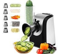 Coupe-Légumes Électrique 5-en-1, Râpe Multifonction 150W avec Tambours en Acier Inoxydable, Râpe de Cuisine Électrique pour Carottes, Pommes de Terre, Fromage, Fruits et Salade