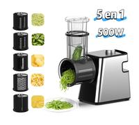 Coupe-légumes électrique - 5 lames - râpe électrique 5 en 1- Tranches fines, tranche épaisses, râpage épai, râpage fin, râpé - 500W
