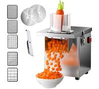 Coupe-légumes et trancheuse à saucisses, 5 grilles de lame + 1 lame à trancher, épaisseur de coupe réglable de 2 à 4 mm, couvercle de sécurité, arrêt automatique, idéal pour une utilisation en cuisine