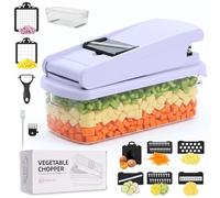 Coupe Legumes Multifonctions, 15 en 1 Mandoline Cuisine, Coupe Legume Manuel, Mandoline Multifonctions, Decoupe Legumes avec 7 Lames Réglable, Coupe Oignon pour Oignons, Tomates, Carotte, Concombre