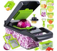 Coupe Legumes Multifonctions,16 En 1 Mandoline Cuisine, Decoupe Legumes avec 7 Lames Réglable,Coupe Legume pour Oignons Ail Tomates Pomme de Terre Carotte Concombre