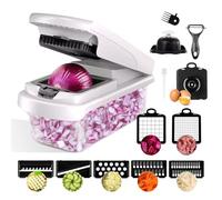 Coupe Legumes Multifonctions- Mandoline Cuisine- Decoupe Legumes 15-en-1 avec 7 Lames interchangeables- Mandoline Multifonctions - Coupe Legumes - Nouveau design Compact Blanc pour Oignons Concombre
