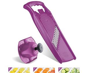 Coupe-légumes Onde-Gaufre Börner PowerLine + Porte-Fruit (2 pièces) • Coupe-légumes Ondulé • Coupe Vague & Gaufrette • Set pour Frites & Gaufrettes de Pommes de Terre (Violet)