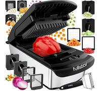 Coupe Legumes ultifonction et Spiraliseur - Découpe en Cube - Hachoir anuel pour Oignons Carottes PRO 9-en-1 Inox Noir IN MANDOLINE