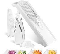 Coupe Légumes V3 (Starter Set) • Mandoline en V pour 5 types de coupe • Mandoline Réglable pour Légumes & Fruits • Lame en Acier Inoxydable • Râpe avec Porte-fruits • Blanc
