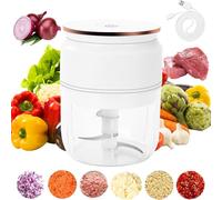 Coupe-oignon, hachoir électrique, hachoir à oignons électrique, coupe-légumes, mixeur, hachoir multi-et universel 300 ml récipient de travail avec câble de charge (blanc)