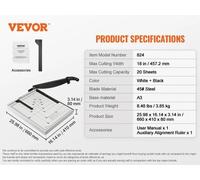 Coupe-papier, largeur de coupe maximale, capacité, lame en acier 45#, 18 pouces 20 feuilles