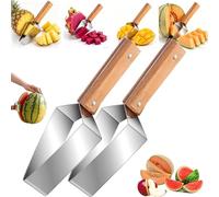 Coupe-Pastèque Triangle, Trancheur de Pastèque en Acier Inoxydable avec Manche en Bois, Outil de Découpe pour Melon, Usage Cuisine Maison Camping Pique-Nique, Lot de 3 Pièces (2 Pcs)