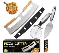 Coupe Pizza, Coupe-Pizza à Bascule avec Double Manche en Bois Couteau à Pizza Professionnel Trancheuse à Pizza Roulette à Pizza Couteau à Pizza en Acier Inoxydable 35cm pour Couper la Pizza