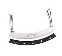 Coupe-Pizza Mezzaluna XL 35,5 cm Inox - Couteau Berceau Pizza & Herbes | Grand couteau à pizza berceau inox 35,5 cm ; coupe les grandes pizzas, herbes et légumes d'un seul geste ; double poignée