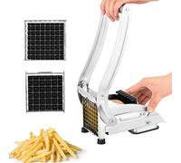 Coupe Pommes de Terre Acier Inoxydable, Coupe Frite Manuel avec 2 Lame de Rechange(12mm et 9mm), Machine à Couper les Frites avec Pieds antidérapants, Trancheuse Chips Cutter pour Légumes Fruit