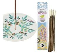 Coupelle porte-encens en porcelaine Aquarelle + Encens indien au Patchouli Multicolore G