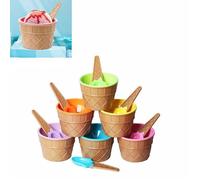 Coupelles À Dessert Glace 6 Pièces, Design Cornet, Avec Cuillères, Bols Pour Dessert Et Snacks, Multicolore 9,6 cm