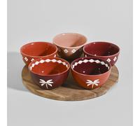 Coupelles apéritives (x5) en céramique orange, aubergine et plateau en bois d'acacia 37x7x13cm Violet
