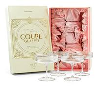 Coupes à Cocktail Art Déco Rose à Bord Doré | Lot de 4 | 200 ml | Verres Vintage pour Champagne, Martini, Manhattan, Cosmopolitan | Verrerie à pied en Cristal Style Speakeasy Féminin