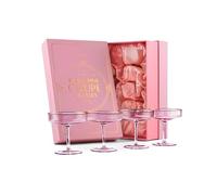 Coupes à Cocktail Art Déco Rose à Bord Doré | Lot de 4 | 200 ml | Verres Vintage pour Champagne, Martini, Manhattan, Cosmopolitan | Verrerie à pied en Cristal Style Speakeasy Féminin