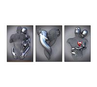 Couple Impression sur Toile Abstraite, Métal Sculpture Figure Peinture Love Heart Effet 3D Wall Art Décoration Murale Sans Cadre,D,60x90cm No Frame