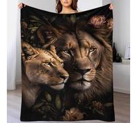 Couple Lion et Lionne Couverture en Flanelle Motif 3D, Plaid Chaud Voyage Camping Série Royaume Animal Faune Sauvage pour Ados, 50x60inch(127x152cm)