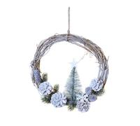 Couronne à suspendre sapin et pommes de pin givrées 28 cm naturelle et polaire